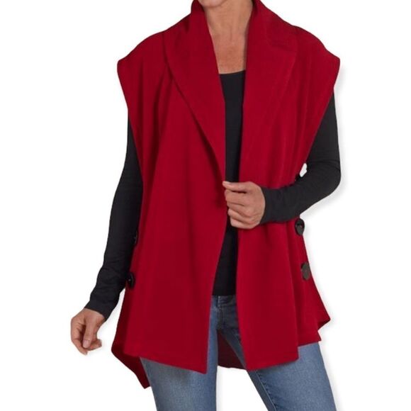 Soft Surroundings Mesa Button Red Cardigan Vest - Picture 2 of 7
